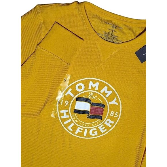 Tommy Hilfiger Men's Thermal Waffle-Knit Logo Sleepwear Size L Yellow - Picture 1 of 6